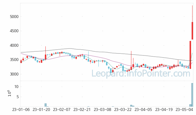 SJM홀딩스 주가 및 거래량 일봉 캔들 차트 2023.05.11